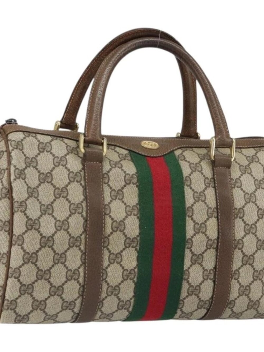 GUCCI GG Supreme Web Sherry Line Bag PVC Beige Gold - Picture 2 of 16